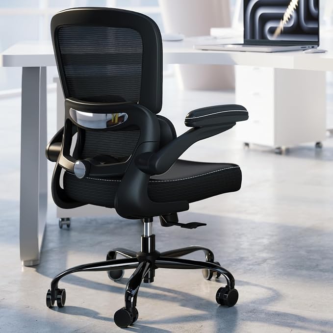 TRALT Ergonomic Office Chair Desk Chair with Adjustable Lumbar Support | Desk Chair Comfy with Flip-up Armrests Ergonomic Chair - Mesh Computer Chairs for Adults, 330lbs, PU Leather (Black, 3) - Image 2