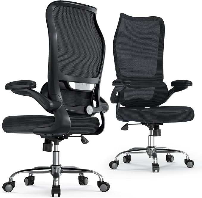 TRALT Office Chair Ergonomic Desk Chair - Gaming Chair with Lumbar Support | 330 LBS Home Office Desk Chairs , Reading Chair with Flip-up Armrests, Comfortable Computer Chairs (1, Black) by TRALT