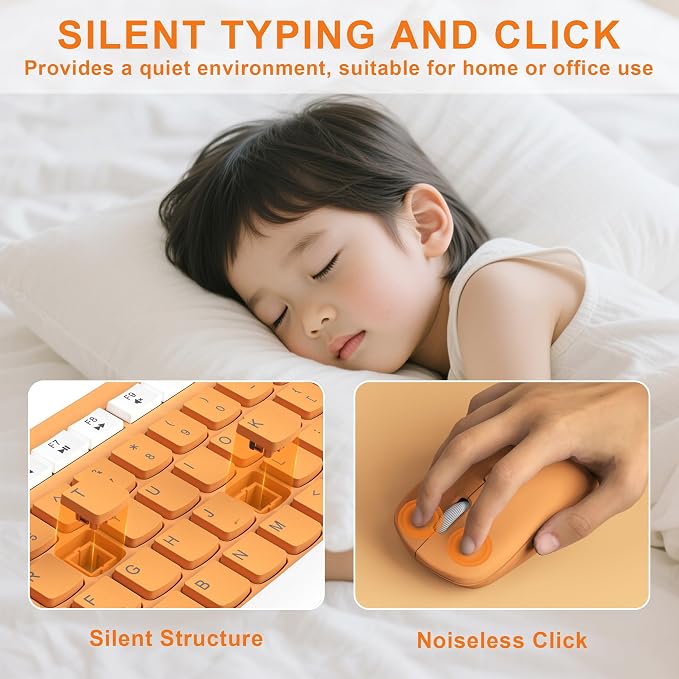 Quiet Wireless Keyboard and Mouse Combo for Office and Home (Orange-A) | Silent 2.4G Full Size Cordless Keyboard with Tilt Legs,3-Level DPI Quiet Mouse,for Windows,Mac OS/Desktop/Laptop/PC - Image 3