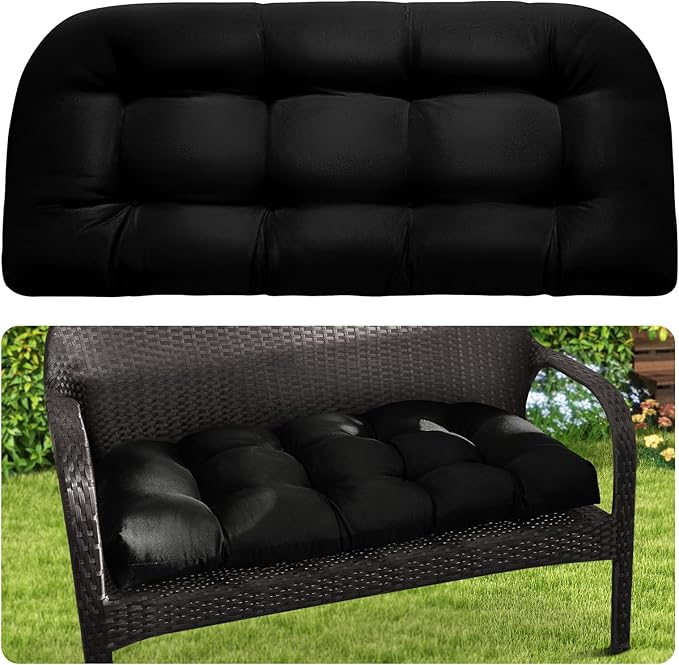 MAGIC ELEPHANT Outdoor Bench Cushion, Memory Foam Loveseat Cushion for Patio Furniture Wicker Chair, Settee Porch Swing Seat Cushion, 44 x 19 Inches (Black) by Magicelephant