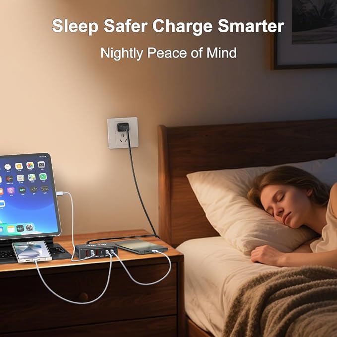 130W USB C Charger Block GaN 6 Port Fast USB C Charging Station for Galaxy | Power Strip Adapter Plug for Galaxy S26 S25 S24 S23 S22+/iPhone 17/16 Series, iPad, Pixel, and More,5ft Power Cord-Black - Image 6