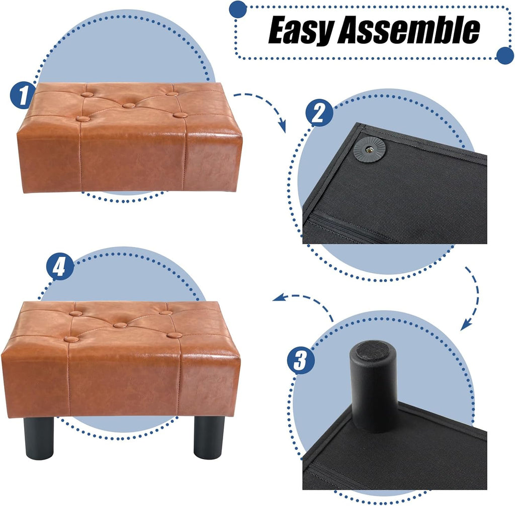 BRIAN & DANY Small Foot Stool, Leather Foot Stools with Legs, Stable Small Footstool for Living Room, Light Brown - Image 5