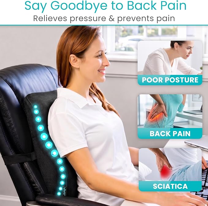 Vive Full Lumbar Cushion - Memory Foam Contour Support for Lower Back Pain | Ergonomic Pressure Relief for Office Chair, Car - Large Mesh Orthopedic Seat Backrest Roll for Improving Posture (Black) - Image 5