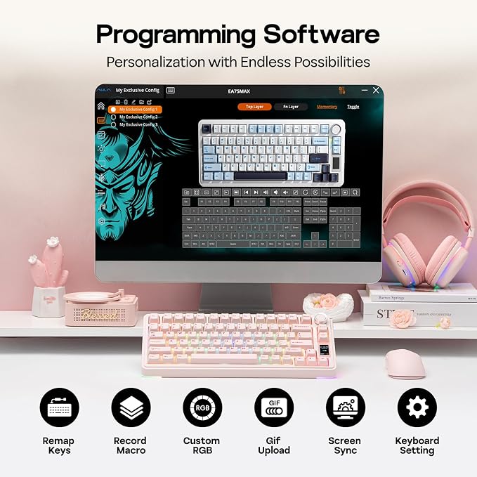 EPOMAKER X Aula EA75 MAX Wireless Gaming Keyboard with Screen & Knob | 5000mAh, Hot-Swap, Lubed Switches, RGB Backlit, Creamy Gasket, 75% Mechanical Keyboard (Pink, Silent Cotton Candy Switch) - Image 6