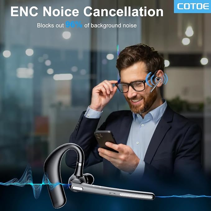 Bluetooth Headset with 72-Hour Talk Time & 500mAh Charging Case, Bluetooth V5.3 Headset with Noise Cancelling Mic – Wireless Earpiece Hands-Free Headphones for Office Trucker Driving Business,Black - Image 5