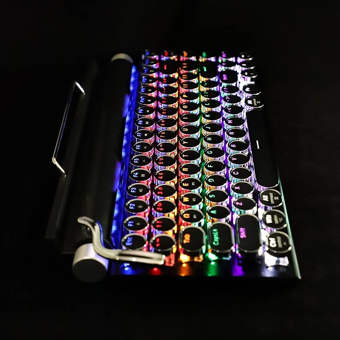 Adventurers Typewriter Style Retro Mechanical Keyboard LED Backlight 83 Keys Bluetooth 5.0 Blue Axis, Suitable Desktop Computers/Laptops Mac/Mobile Punk Keys, Black, 12.8 x 6.6 x 1.6 inches - Image 6
