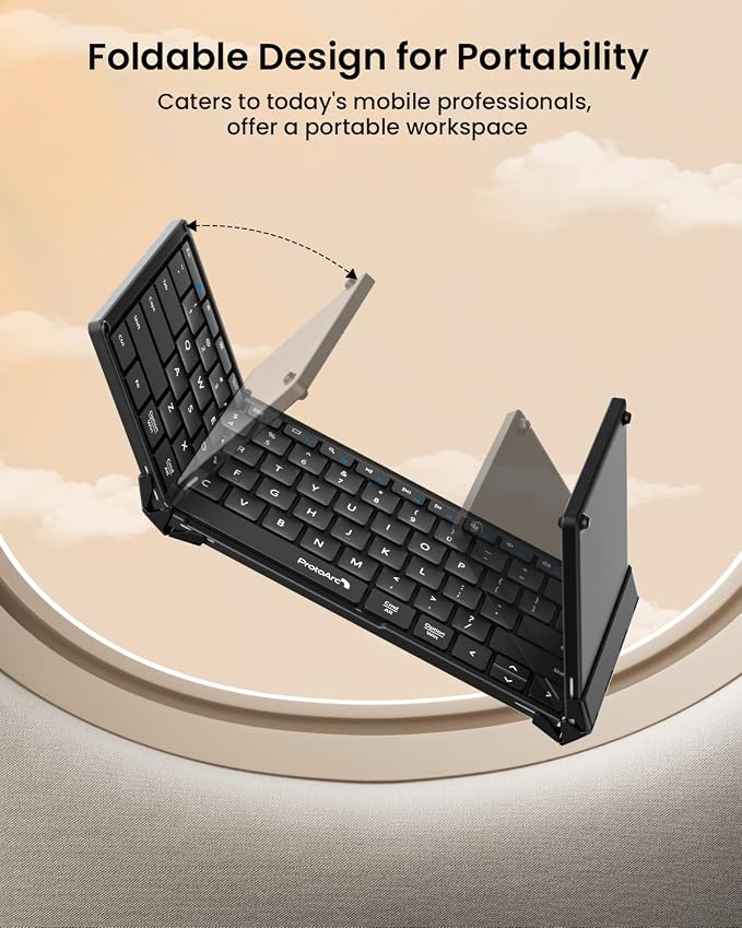 ProtoArc XK01 Full-Size Foldable Bluetooth Keyboard for Travel, Black | 105 keys, number pad, 0.65in keycaps, 3-device Bluetooth 5.1 switching, USB-C charging, for laptop tablet phone - Image 2