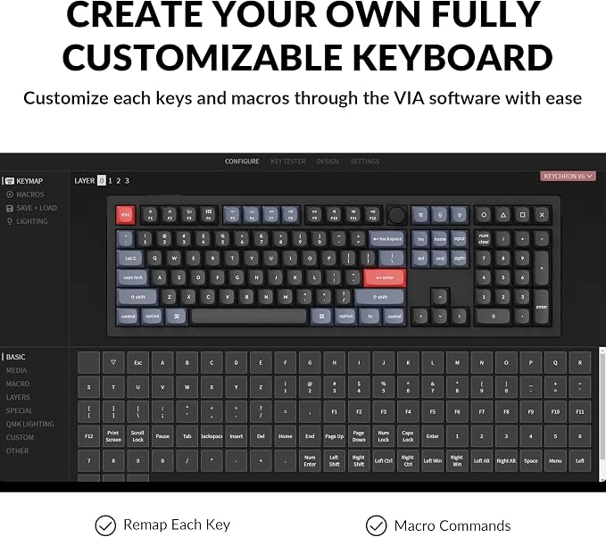 Keychron V6 Wired Custom Mechanical Keyboard Knob Version, Full-Size QMK/VIA Programmable Macro with Hot-swappable Keychron K Pro Red Switch Compatible with Mac Windows Linux Black (Non-Transparent) | QMK Programmable with Hot-swappable Keychron Red Sw... - Image 3