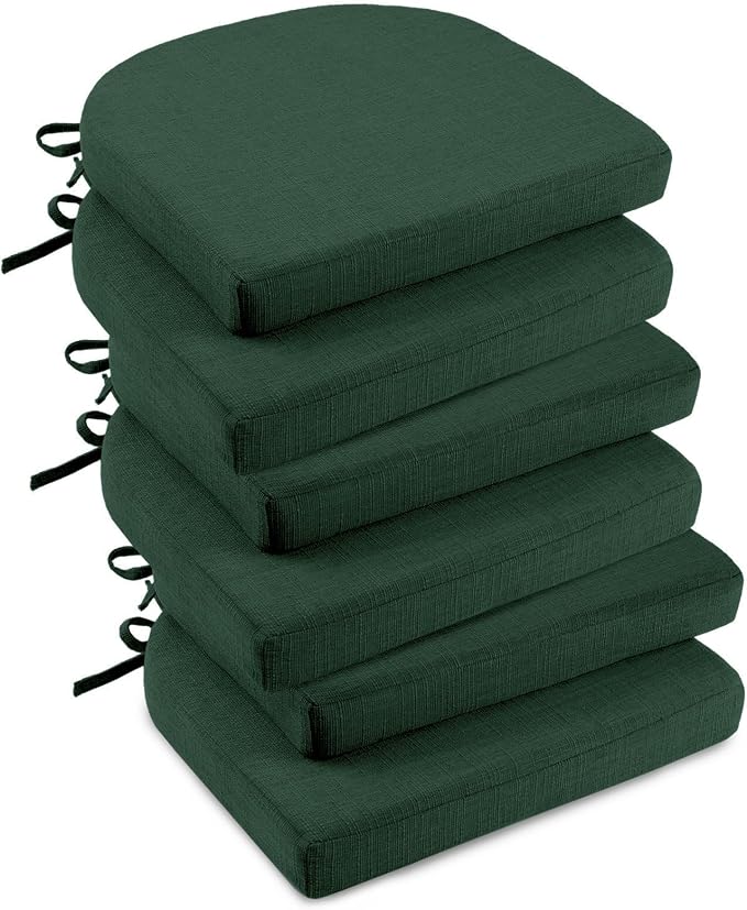 downluxe Indoor Chair Cushions for Dining Chairs, Soft and Comfortable Textured Foam Kitchen Chair Pads with Ties and Non-Slip Backing, 16" x 16" x 2", Dark Green, 6 Pack by Downluxe