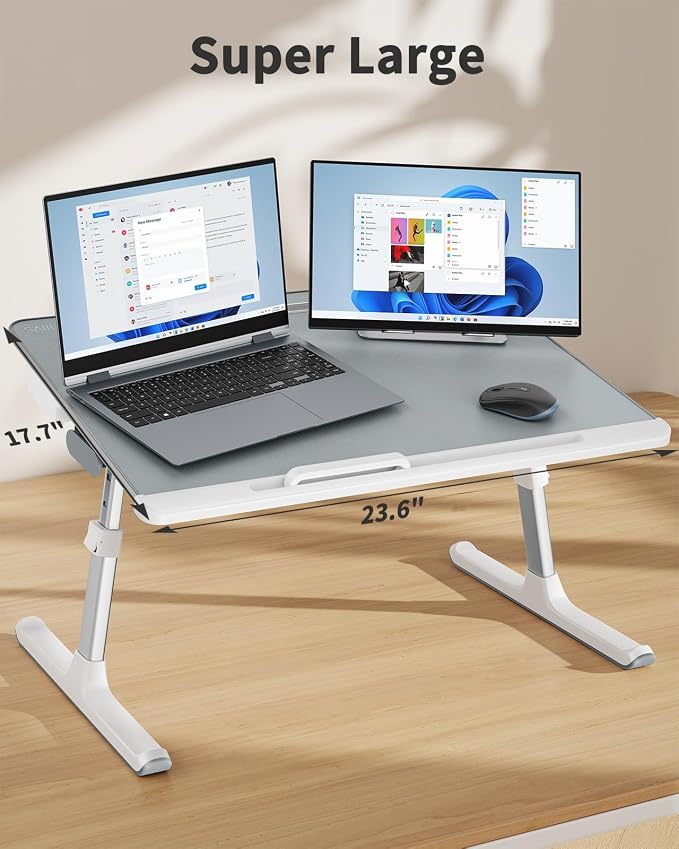 Laptop Lap Desk for Bed, SAIJI X-Large Adjustable Laptop Table | XXL-Extra Large, Foldable Laptop Stand for Bed, with Storage Drawer & Bookstand, for Eating, Working, Gaming, Drawing - Image 2