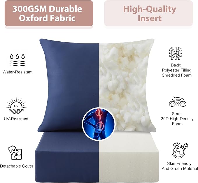 Outdoor Deep Seat Cushion Set, 24x24 Inch Water-Resistant & Fade-Resistant Outdoor Chair Cushions, Patio Furniture Cushions with Removable Cover for Patio Chair, Sofa,Navy Blue (Set of 6) - Image 4
