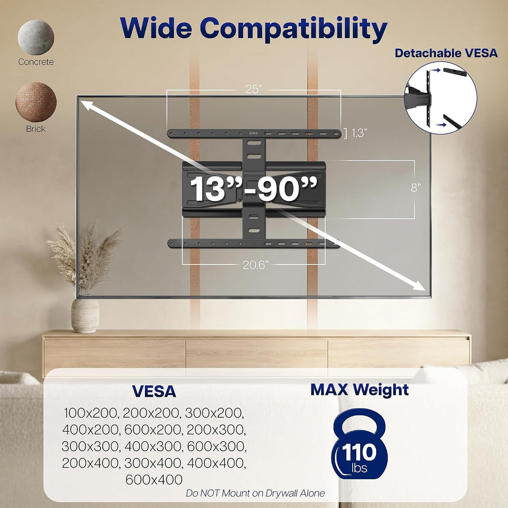 VIVO Black Ultra Slim TV Mount for 43-90 in Screens, MOUNT-TVUS90 - Image 5