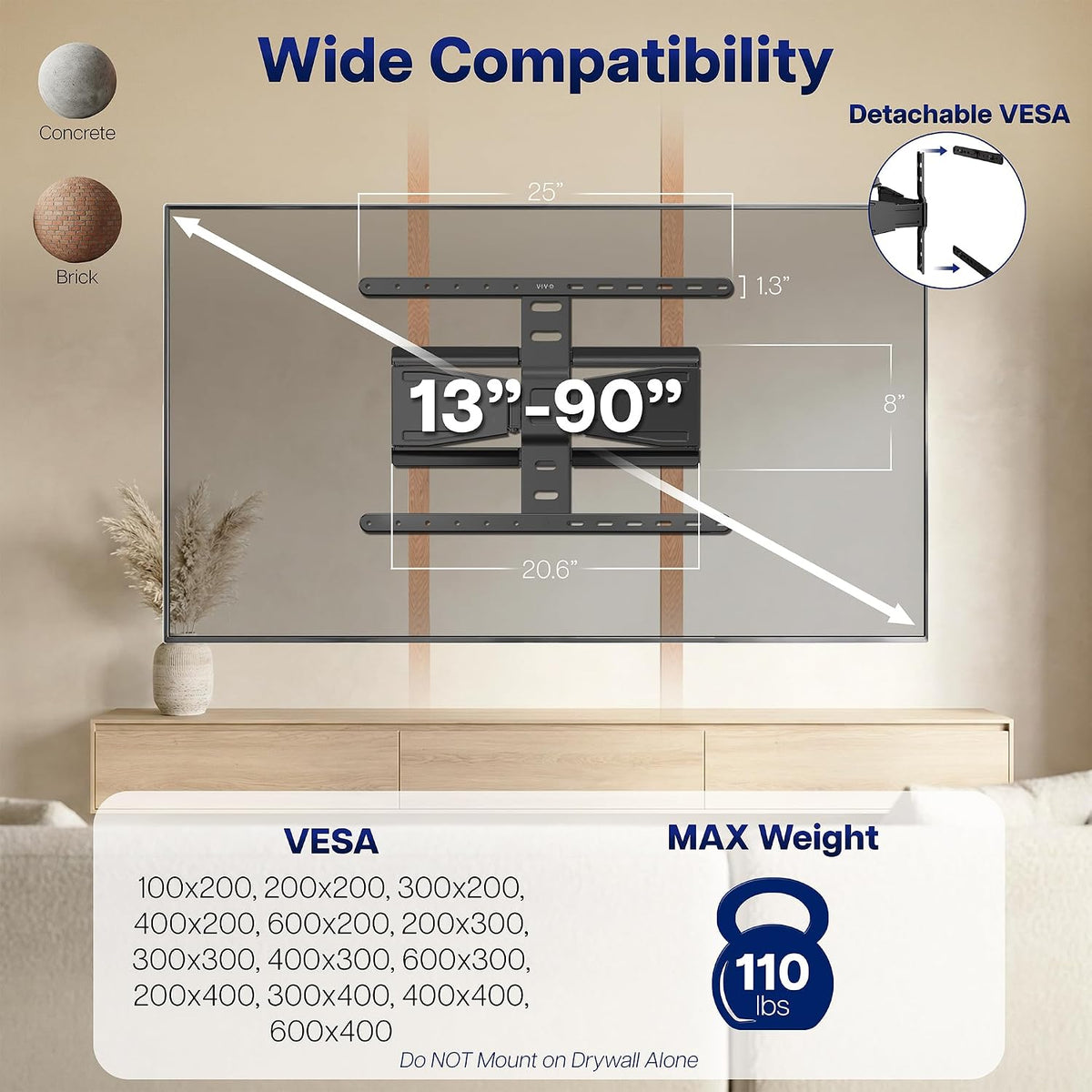 VIVO Black Ultra Slim TV Mount for 43-90 in Screens, MOUNT-TVUS90 - Image 5