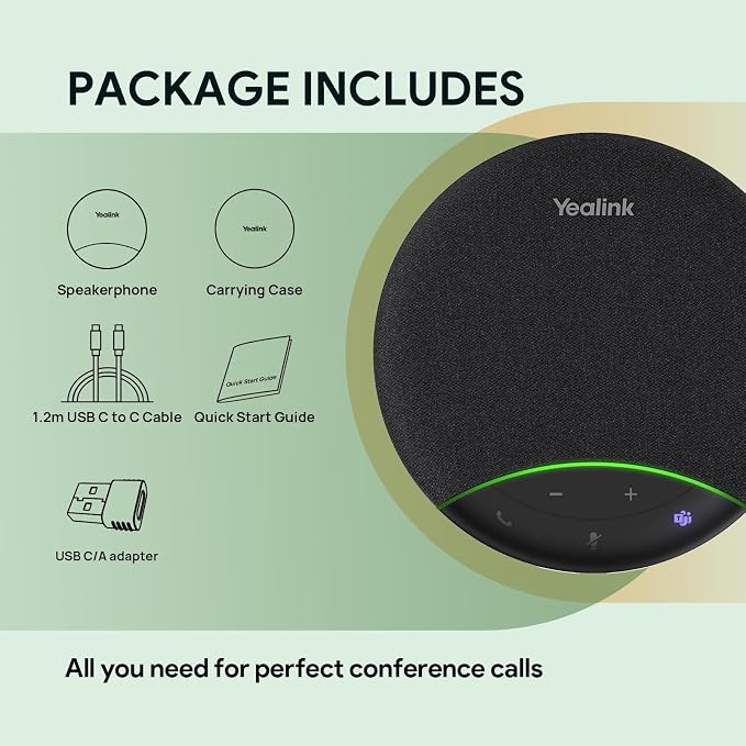 Yealink SP92 Conference Speaker and Microphone with AI Noise Cancellation, 20H Call Time, 13ft Pick-up, 360 Omni Mic 50mm Full-Duplex Speaker, Bluetooth 5.3 USB Speakerphone for Teams - Image 7