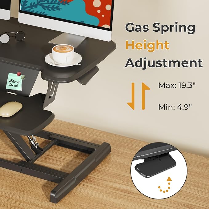 JOY worker Standing Desk Converter, 32" Height Adjustable Desk Riser, Black | Sit Stand Up Desktop Riser with Keyboard Tray & 6 Fridge Magnets, Desk Workstation Converter for Home Office Computer Laptop - Image 4