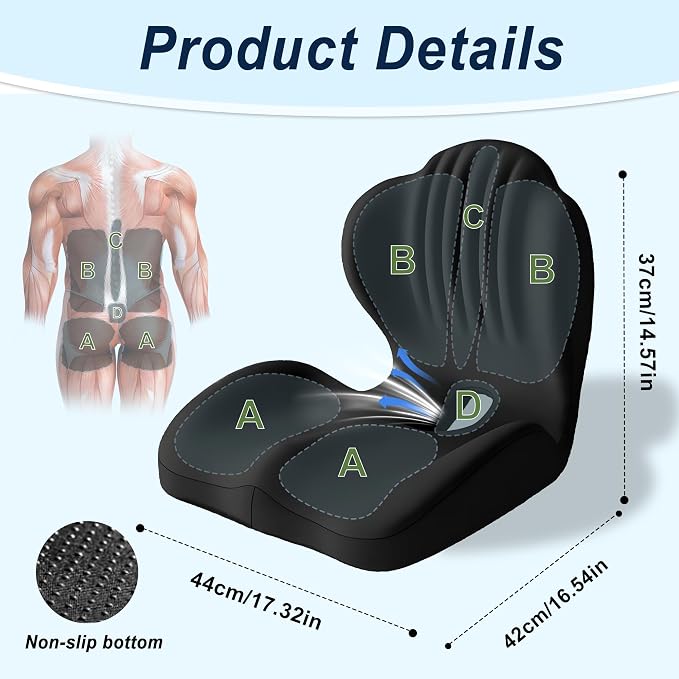 Seat Cushion for Office Chair and Car, L-Shaped Ergonomic Seat Cushions,Memory Foam Orthopedic Cushion with Coccyx Hollow,Lumbar Support & Tailbone Pain Relief for Car, Truck, Home,Gaming Chair,Black - Image 3