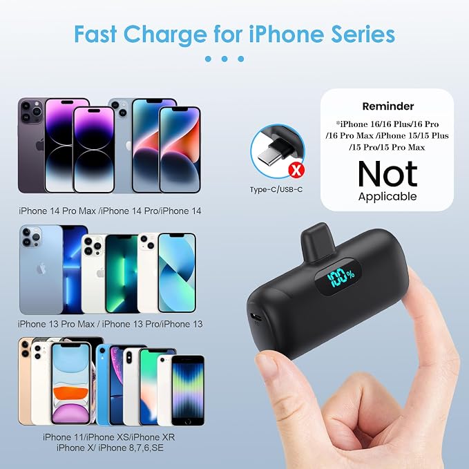 Mini Portable Charger for iPhone 14/13 Series,Upgraded 5000mAh PD Fast Charging Battery Pack,LCD Display Cute Power Bank Portable Phone Charger for iPhone 14/14 Pro Max/13/12 Pro/11/XS/XR/X/8/7/6 - Image 2