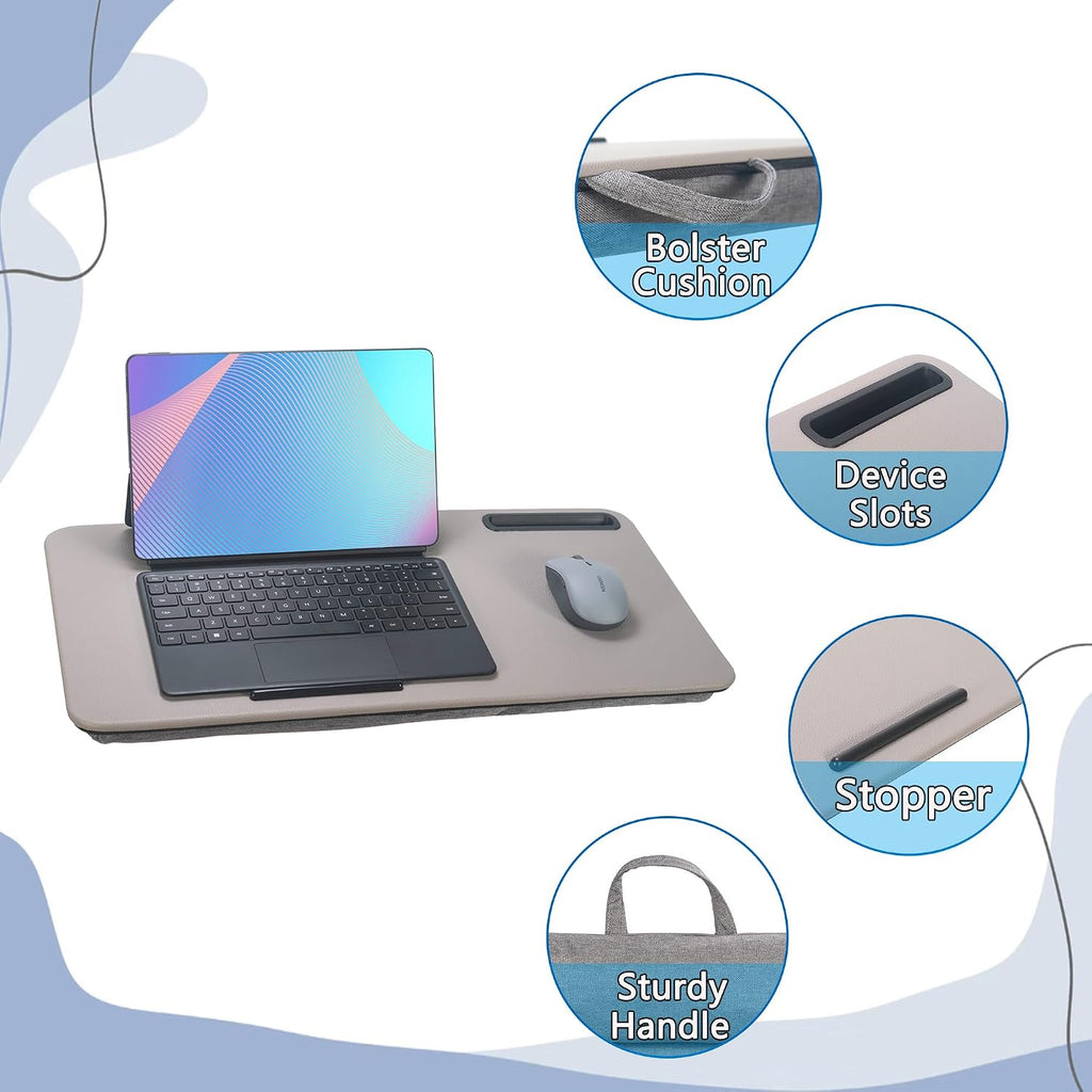 Portable Laptop Desk Fits Up to 16“ Laptops, with Tablet Slot, Built-in Cushion, Great for Home & Office,Lap Desk for Laptop,Lap Desk with Cushion (Gray, Large) - Image 4