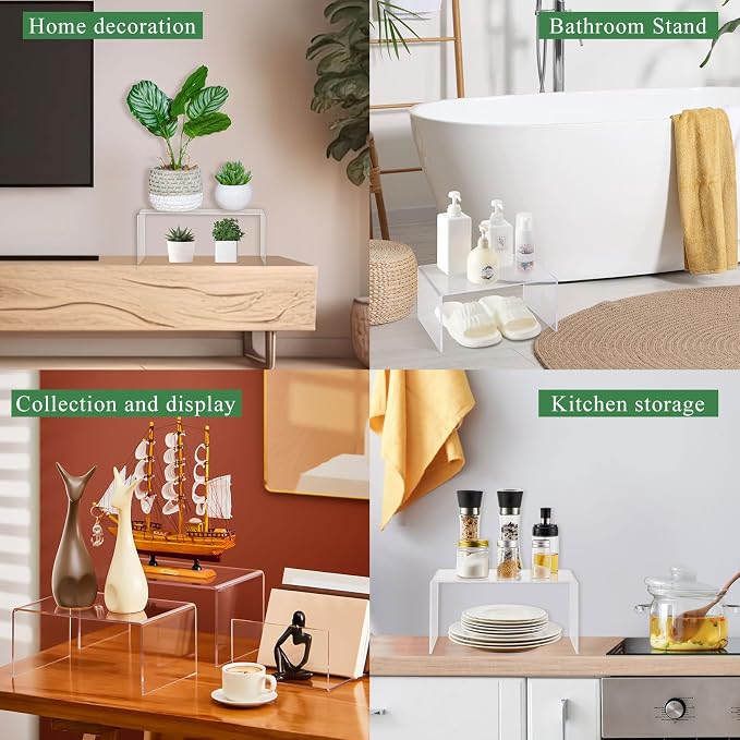 RattanView 4 Pcs 14, 12, 10, 8 Inch Extra Large Acrylic Display Risers Clear Acrylic Shelf Riser Display Stands 5 mm Thick Rectangular for Collectibles Figures - Image 6
