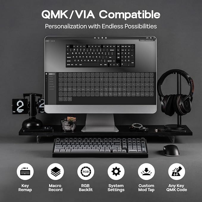 EPOMAKER Galaxy100 Lite QMK/VIA Gaming Keyboard with 8000mAh Battery | 1800 Aluminum Mechanical Keyboard with Numpad, USB-C/BT/2.4Ghz, Hot-Swap, Creamy Sound (Black, Wisteria Linear Switch) - Image 6