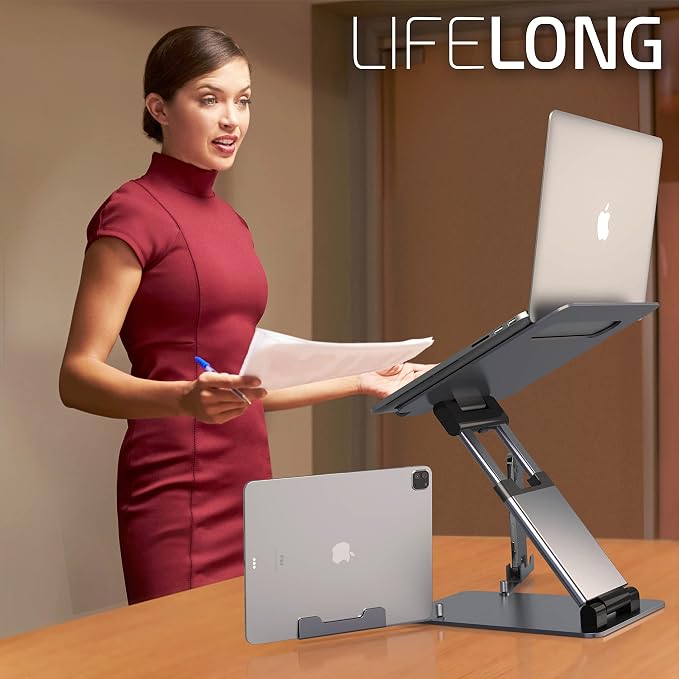 Ergonomic Laptop Stand for Desk, Adjustable Height up to 20", Laptop Riser Computer Pulpit Stand for Laptop, Portable Laptop Stands, Fits MacBook, Laptops 10 15 17 inches Laptop Holder and Laptop Desk - Image 2