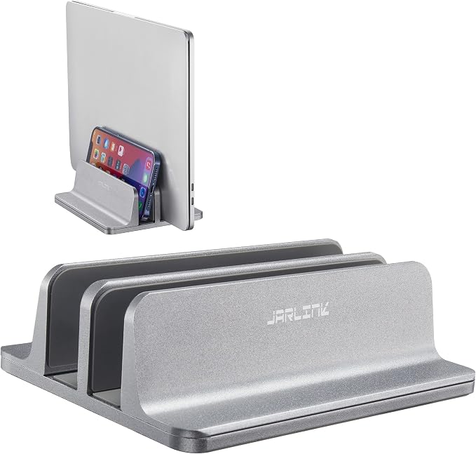 JARLINK Double Vertical Laptop Stand, Adjustable Aluminum Desk Dock, Black | Vertical Laptop Holder Fits up to 17.3" Notebooks, Space-saving Desktop Organizer for MacBook, Surface, Dell & Gaming Laptops by JARLINK