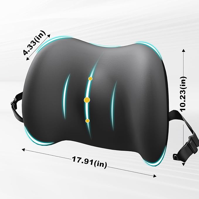 Cooling Lumbar Support Pillow for Car, Memory Foam Car Back Cushion | Cool-Touch Car Seat Back Pillow for Driving, Adjustable Strap, Cool-Touch Ergonomic Lower Back Support Pillow, Office Chairs - Image 2