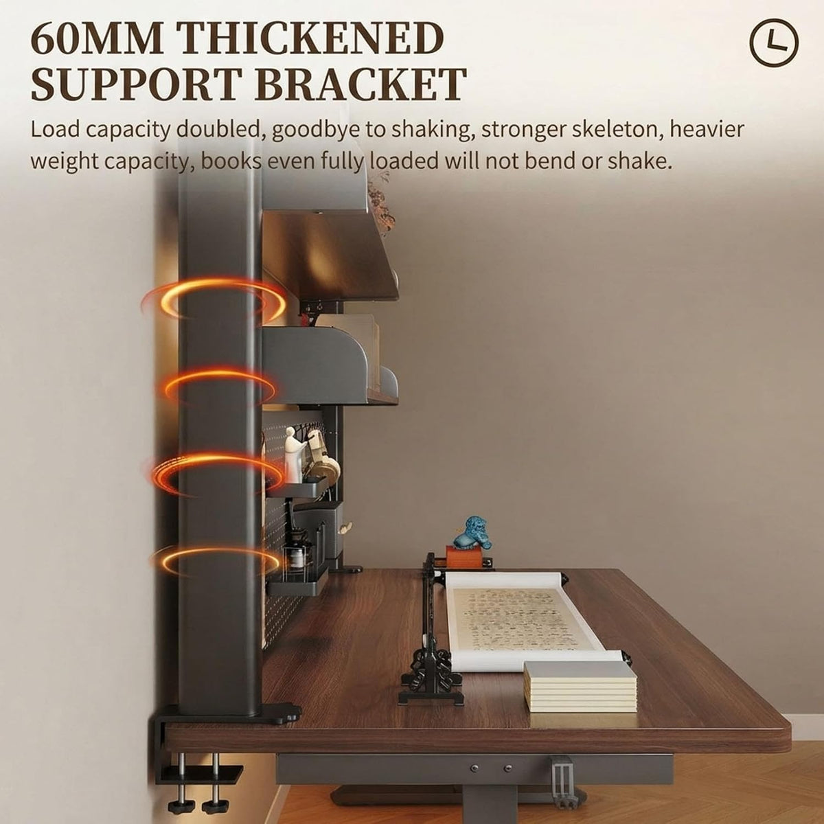 Clamp-On Desk Bookshelf with Large Pegboard, Adjustable Metal Desk Hutch - Image 6