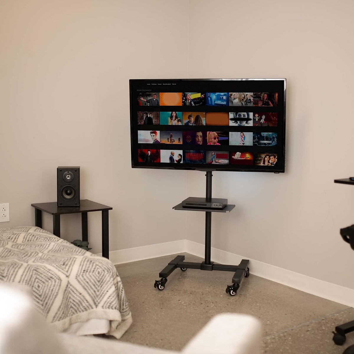 VIVO Height Adjustable TV Cart with Wheels & Shelf for 13-50 in Screens - Image 7