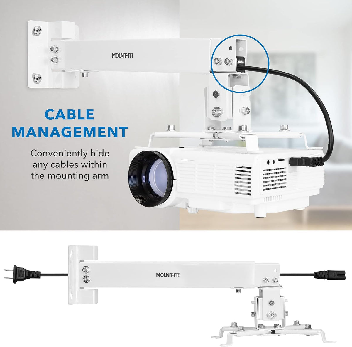 Mount-It! Wall or Ceiling Projector Mount with Universal LCD/DLP Mounting for Epson, Optoma, Benq, ViewSonic Projectors, 44lb Load Capacity, White - Image 5