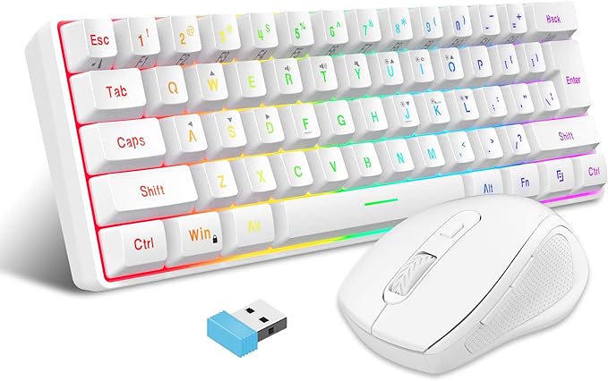 Snpurdiri 2.4G 60% Wireless Gaming Keyboard and Mouse Combo (White) | Include Small Wireless Gaming Keyboard, Ergonomic Design Mini Wireless Mouse by Snpurdiri