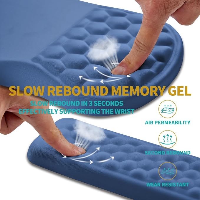 Hokafenle 2 in 1 Ergonomic Mouse Pad Wrist Support & Wrist Rest for Computer Keyboard Set, with Relieve Carpal Tunnel Pain Massage Bulge and Full Memory Gel Design (2In1 Set, Midnight Blue) - Image 3