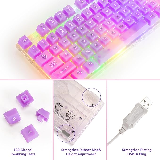 Wired LED Gaming Keyboad and Mouse Combo, 10 RGB Backlit Effects for PC | 104 Keys Light Up, Silent, Transparent, Anti-ghosting, Purple Gaming Mouse and Keyboard for Laptop Xbox PS4 PS5 Gamers Work - Image 7