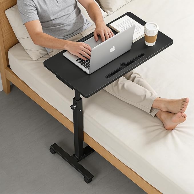 Eocnrhe Adjustable Overbed Bedside Table, Hospital Bed Table with Wheels, Portable Rolling Desk, Mobile Small Standing Desk, Rolling Laptop Stand, Computer Cart - Image 2