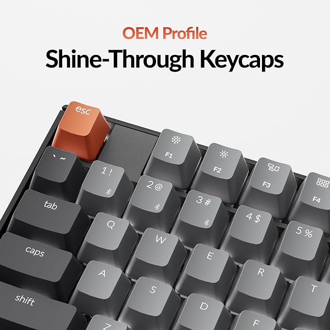 Keychron K10 Full Size 104 Keys Bluetooth Wireless Mechanical Gaming Keyboard for Mac Windows with Keychron Silent K Pro Red Switch, Multitasking/White LED Backlight/USB C Wired Computer Keyboard - Image 4