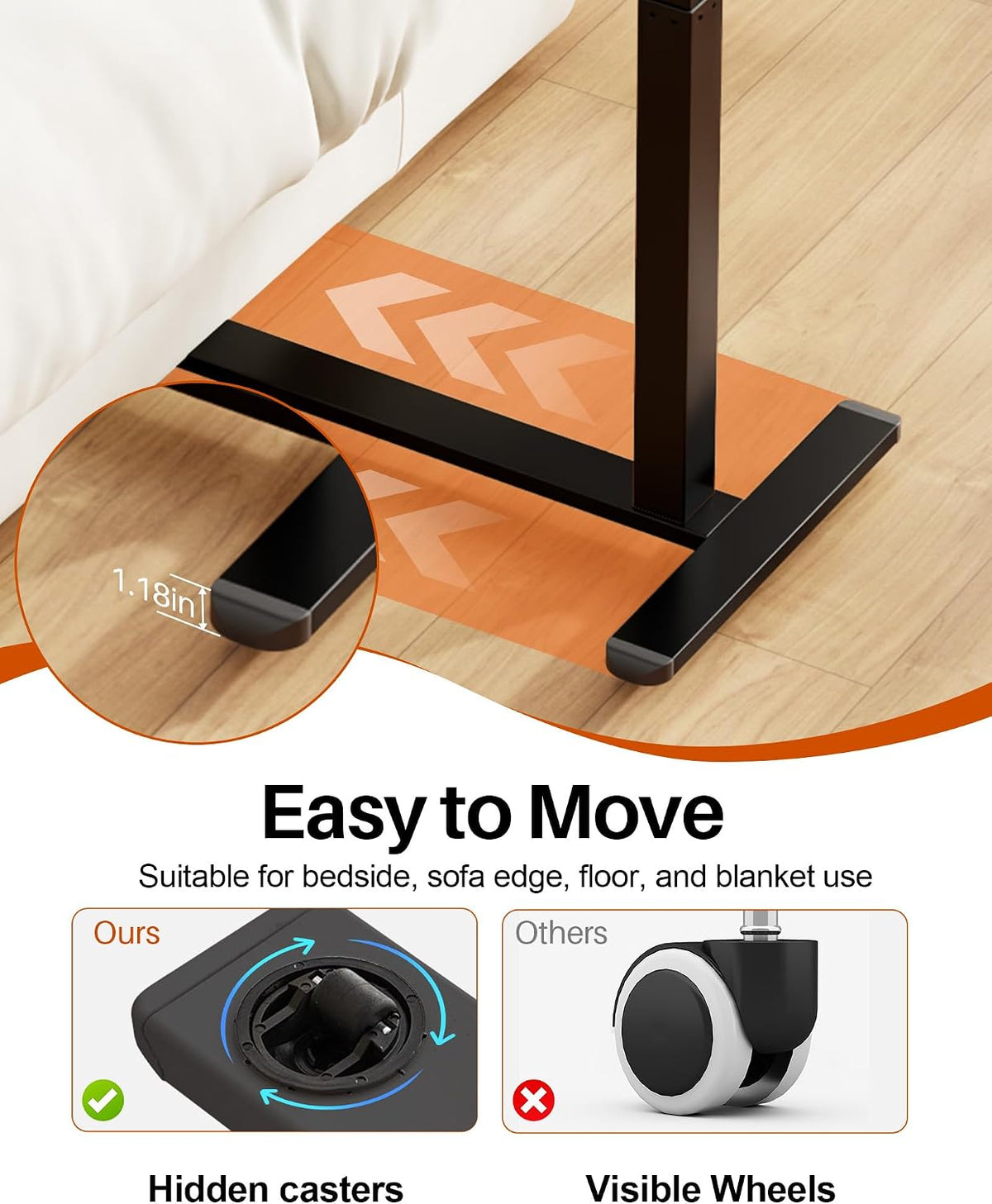 Overbed Table with Wheels, Pneumatic Lift, Foldable Top (Black) - Image 7