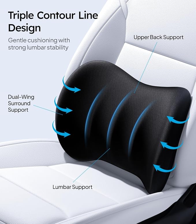 Lumbar Support Pillow for Car-Office Chair, Black 1-Pack | Memory Foam| Ergonomic| Universal Fit - Image 3
