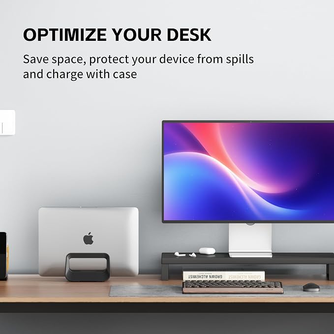 Vertical Laptop Stand for Desk,Plastics Laptop Holder Dock with Silicone Protection,Compatible with All MacBook/Surface/Samsung/HP/Dell/Chrome Book (Black) - Image 5