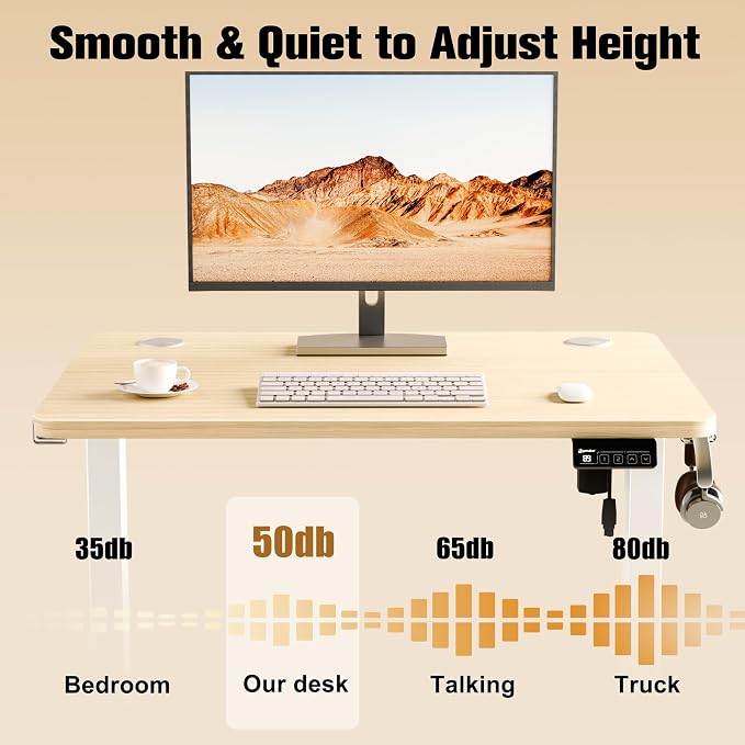 Small Standing Desk, 32"x24" Height Adjustable Sit-Stand, Home Office, Oak | Electric Adjustable Standing Desk, Sit to Stand Computer Office Desk with Splice Board, Memory Preset, Lifts 28.7''-46.5" - Image 5