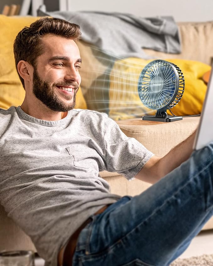 Gaiatop USB Desk Fan, Personal Portable Quiet Small Table Desktop fan | Powerful Mini 3 Speeds, Adjustable Head, for Cooling Home Office Car Summer Travel Gifts Blue - Image 2