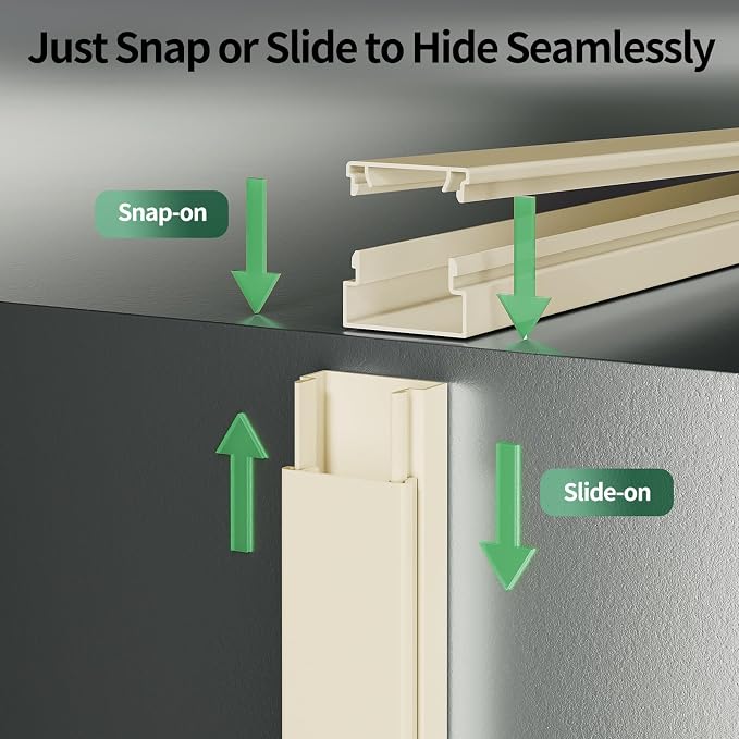 Beige Cord Hider, 212.6in Cord Covers for 1-2 Wires on Wall, Paintable Wire Hider Wire Covers for Cords on Walls, Easy Set-up Cable Hider Cable Raceway to Hide Cords on Wall, W0.59 H0.4in, Beige - Image 8
