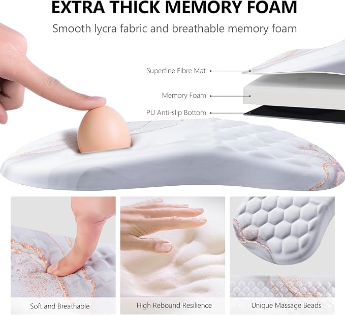 Ergonomic Mouse Pad & Keyboard Wrist Rest Set, Memory Foam | Memory Foam Wrist Cushion, Non-Slip PU Base, Massage Design, Relieves Wrist Pressure for Work, Gaming & Office Use,White - Image 3