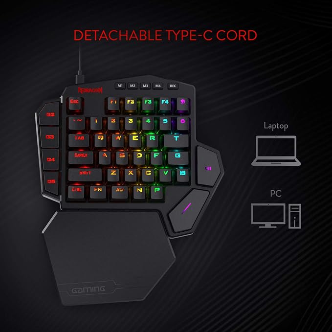 Redragon K585 Wired One-Handed RGB Gaming Keypad, Tactical 42-Key Layout | On Board 28 Combo Slots 4 Profiles Keyboard, USB Pass-Through Port, 16.8M Colors, Swap-Ready Socket, Detachable Wrist Rest - Image 7