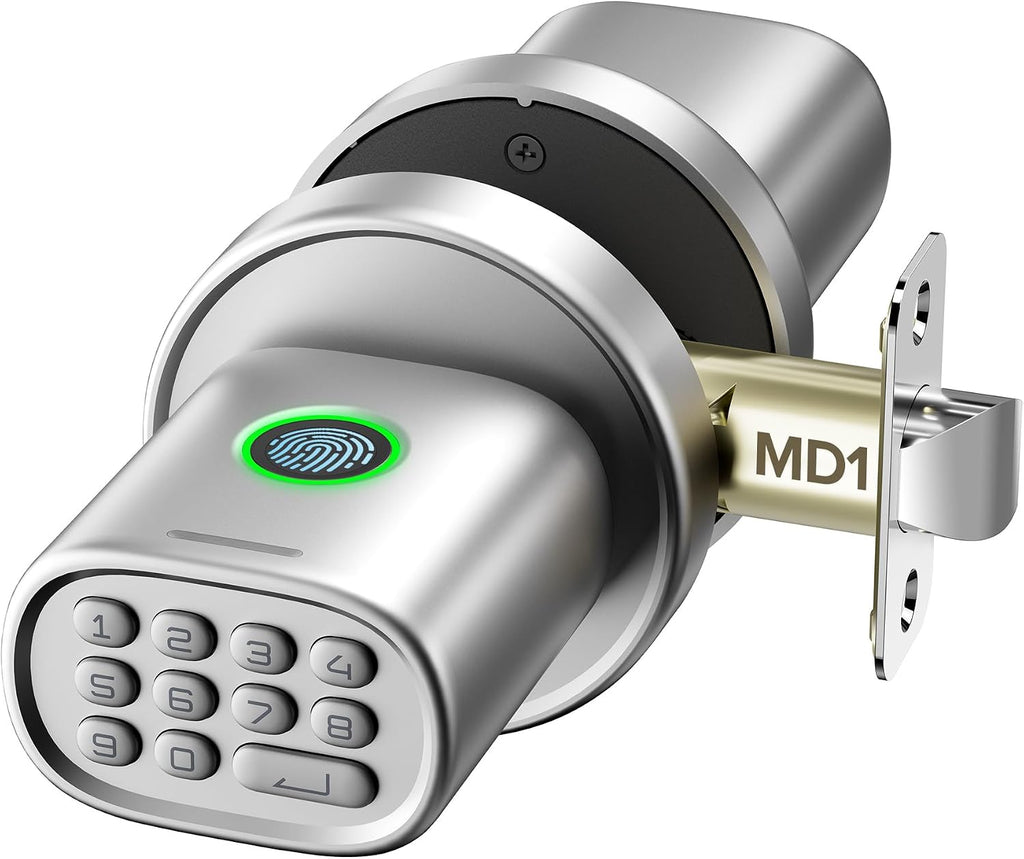MD1 Fingerprint Door Knob Lock with Keypad, Silver by ThorBolt
