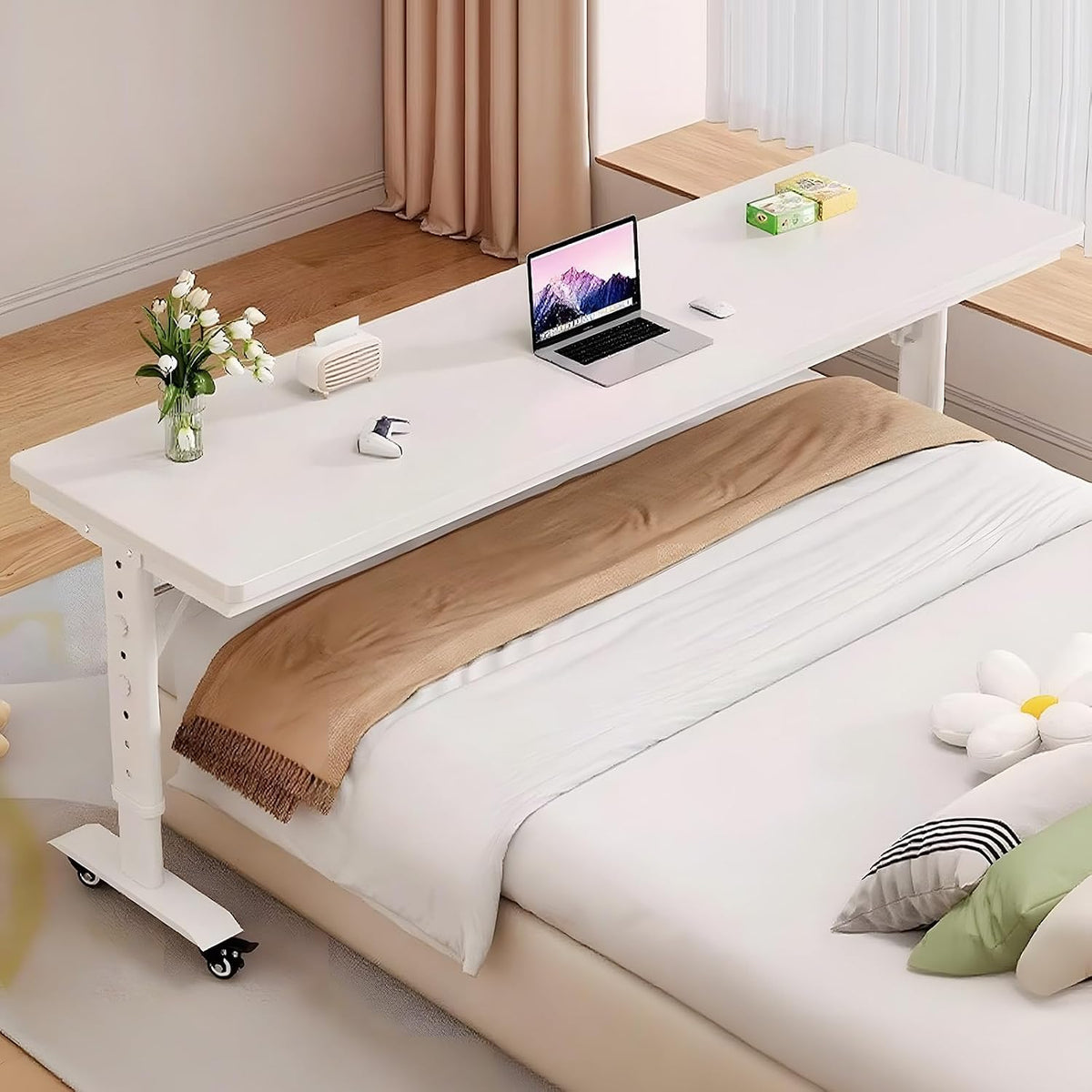 90.6" Overbed Table with Wheels for Queen Beds, Height Adjustable by Quvex