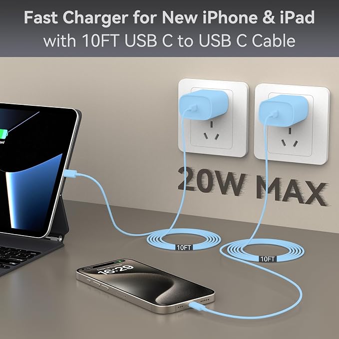 iPhone 17 16 15 Charger Fast Charging, 10 FT iPhone 17 Pro Max Charging Cable(65W/3A) Long USB C 10FT Cord with 20W PD Fast iPhone 17 Pro Max Charger Block for iPhone 17/17 Pro Max/17 Air/16/15 Series - Image 7