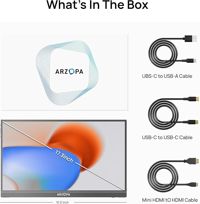ARZOPA 17.3" Portable Monitor, 1080P FHD 103% sRGB IPS Gaming Monitor Laptop Monitor with Built-in Kickstand HDMI USB C External Screen for PC Mac Phone Xbox PS5 - A1M - Image 9