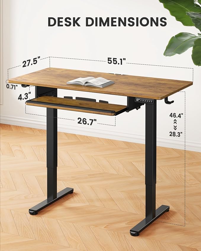 ErGear Electric Standing Desk with Keyboard Tray, 55x28 Inches Adjustable Height Sit Stand Up Desk, Home Office Desk Computer Workstation,Vintage Brown - Image 4