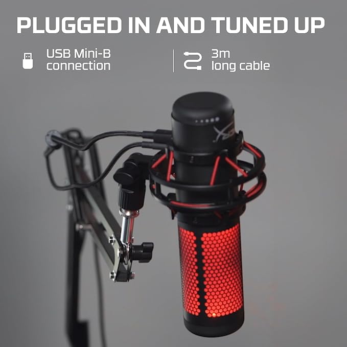 HyperX QuadCast - USB Condenser Gaming Microphone, for PC, PS4, PS5 and Mac, Anti-Vibration Shock Mount, Four Polar Patterns, Pop Filter, Gain Control, Podcasts, Twitch, YouTube, Discord, Red LED - Image 2