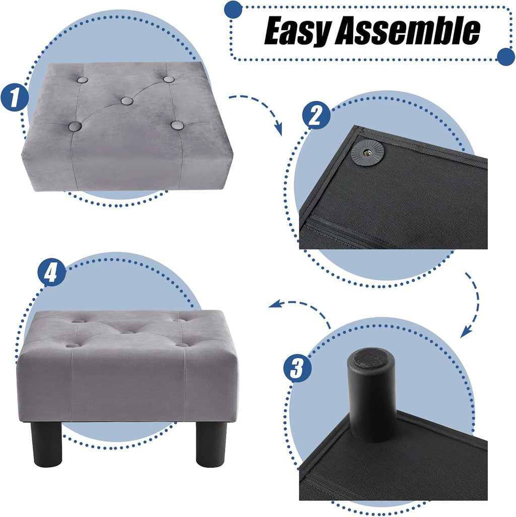 BRIAN & DANY Small Foot Stool, Velvet Foot Stools with Legs, Stable Small Footstool for Living Room, Harbor Mist Gray - Image 5